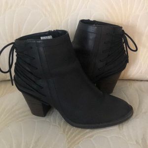 Black booties with lace back detail